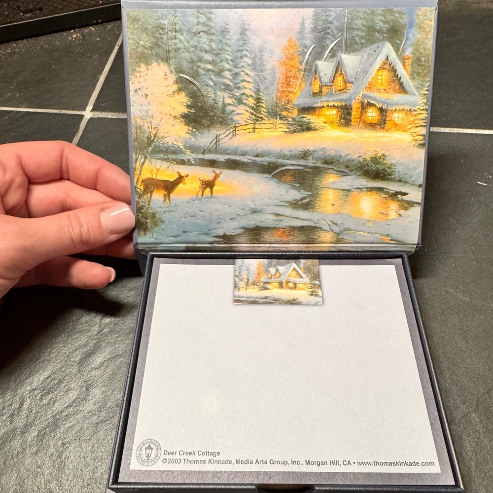 VTG‎ Thomas Kinkade Thomas Kinkade "Deer Creek Cottage" Notes in Decorative Box
